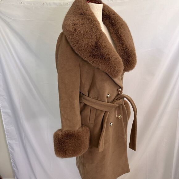 Santinni 'Marlene' Cashmere & Wool Coat in Marrone Size SMALL Womens - Picture 5 of 10